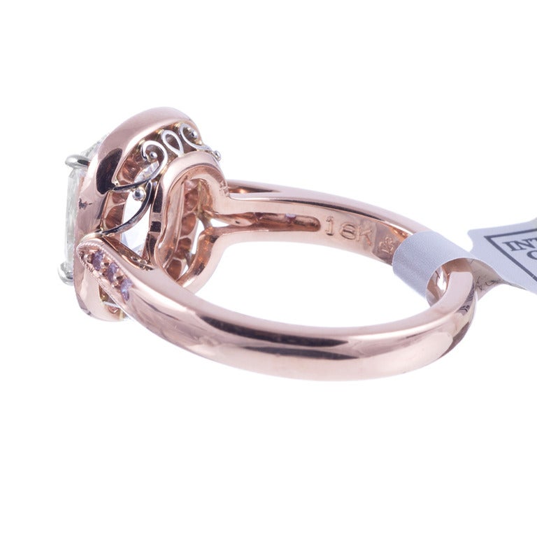 H/Vs2 Cushion Diamond Ring with Pink Diamond Accents In Excellent Condition In Carmel-by-the-Sea, CA