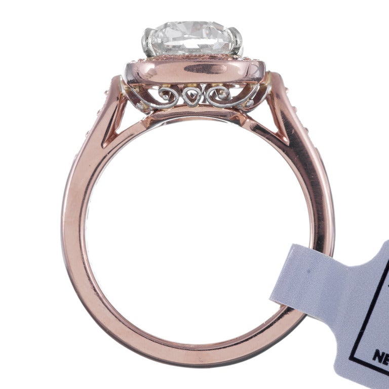 Women's H/Vs2 Cushion Diamond Ring with Pink Diamond Accents