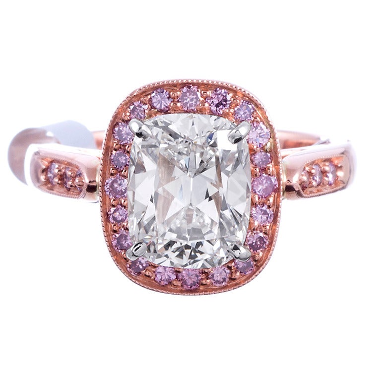 H/Vs2 Cushion Diamond Ring with Pink Diamond Accents at 1stdibs