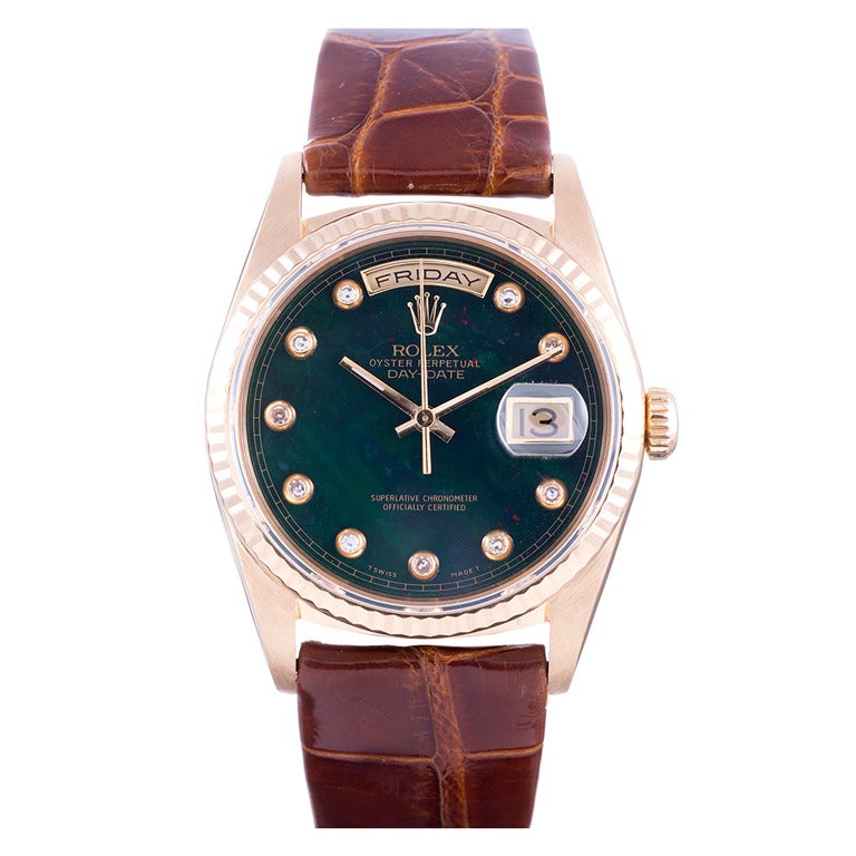 Rolex Rare Yellow Gold Day-Date Wristwatch with Bloodstone Diamond Dial ...