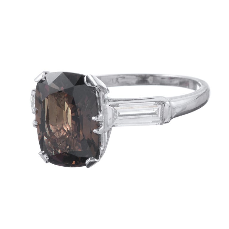 Baguette Cut Alexandrite Ring with Baguette Diamonds