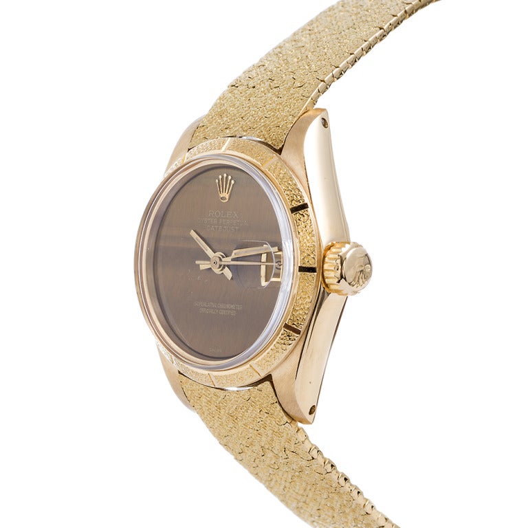 Rolex Ladies Yellow Gold Tiger's Eye Dial Datejust Wristwatch Ref 6900