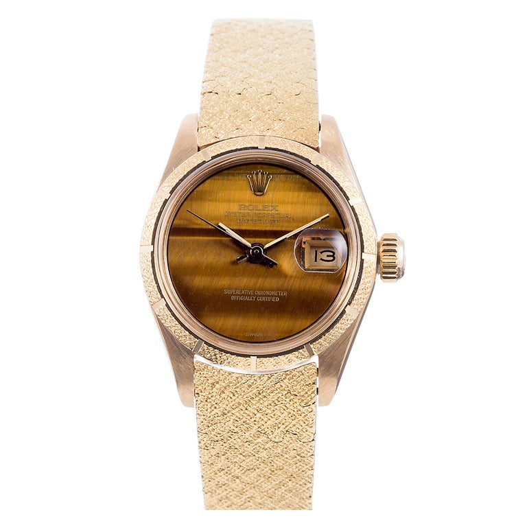 Rolex Ladies Yellow Gold Tiger
s Eye Dial Datejust Wristwatch Ref 6900