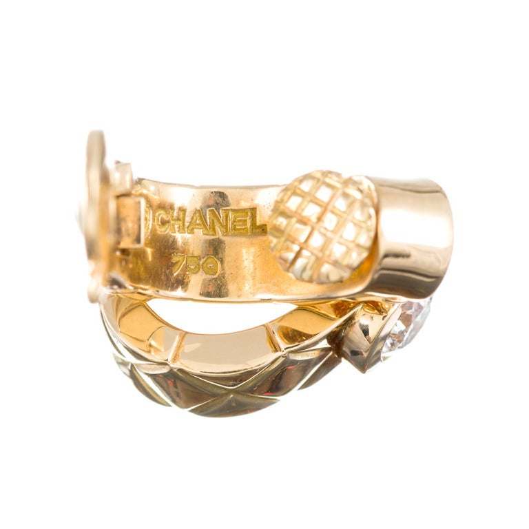 Contemporary CHANEL Quilted Golden Ear Cuffs with Diamonds