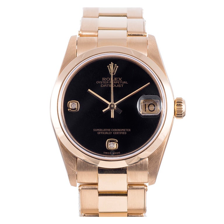 Rolex Yellow Gold Datejust Wristwatch with Two Diamond Onyx Dial circa 1990s