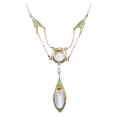 Art Nouveau Enamel Moonstone Necklace