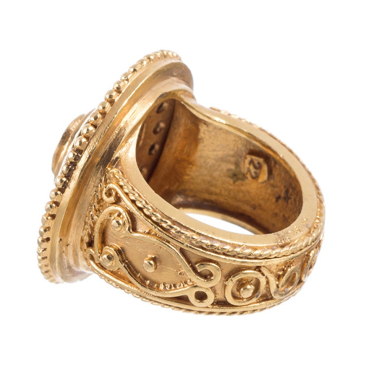 High Carat Gold and Diamond Byzantine Ring In Excellent Condition In Carmel-by-the-Sea, CA