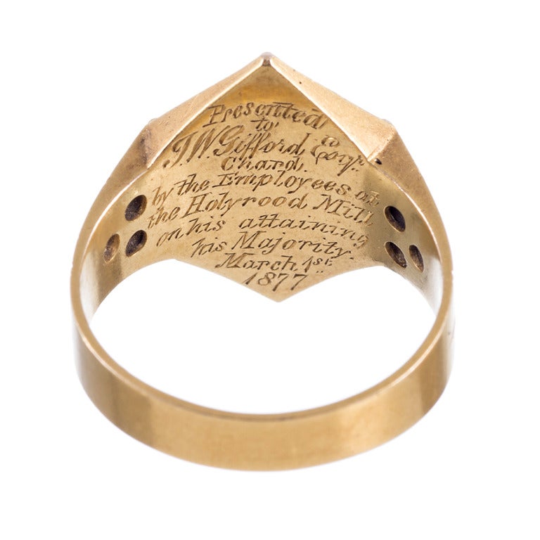Yellow Gold Signet Ring, Dated 1877 In Excellent Condition In Carmel-by-the-Sea, CA