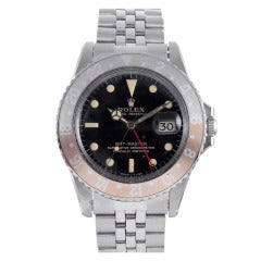 Retro Rolex Stainless Steel Gilt-Dial GMT-Master Wristwatch with Mini 24-Hour Hand circa 1960s