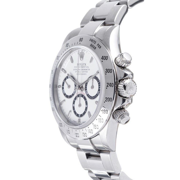 Mint condition Rolex stainless steel Daytona, P Series, made in 2000, the last year Rolex offered the Zenith movement in the Daytona. Rolex only used this movement for twelve years, so these examples are limited in the marketplace, however, in 2000,