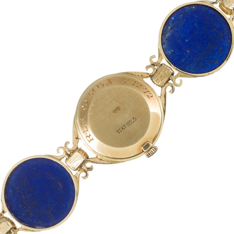 Cartier Seltene Damenarmbanduhr aus Gelbgold und Lapislazuli, um 1972 1