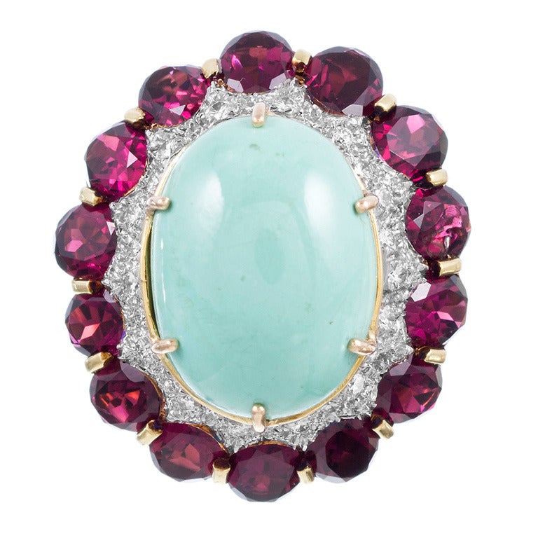 Henry Dunay Colossal Turquoise Garnet Diamond Ring