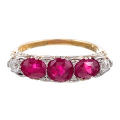 Antique Ruby Diamond Gold Platinum Carved Ring 7
