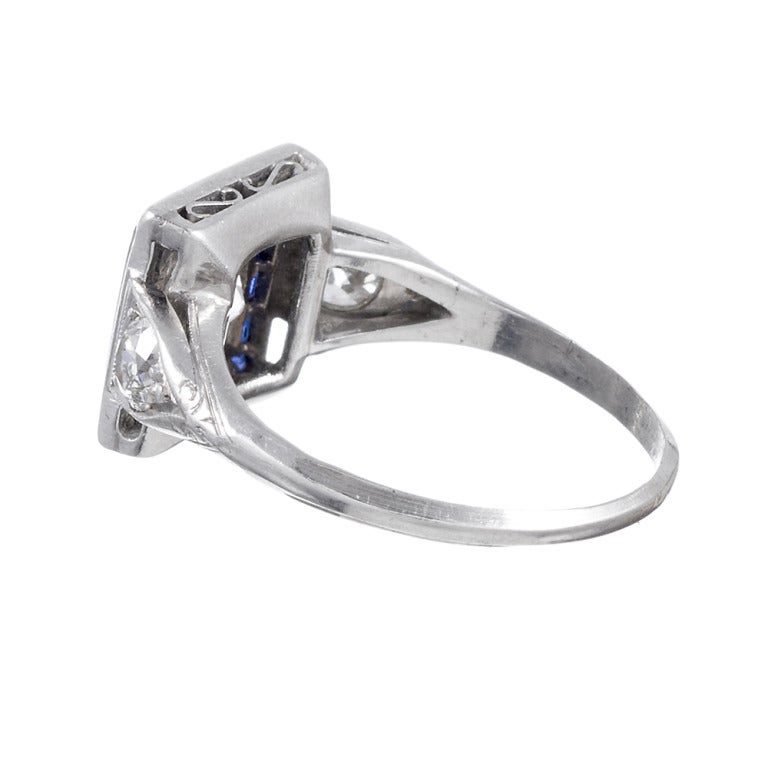 Art Deco 1.60 Ct Diamond Ring with Sapphire Trim In Excellent Condition In Carmel-by-the-Sea, CA