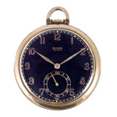 Rolex Yellow Gold Pocket Watch with Black Dial Ref 3071 circa 1930s