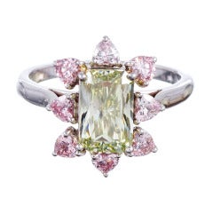 Fancy Colored Green Diamond Cluster Ring 1