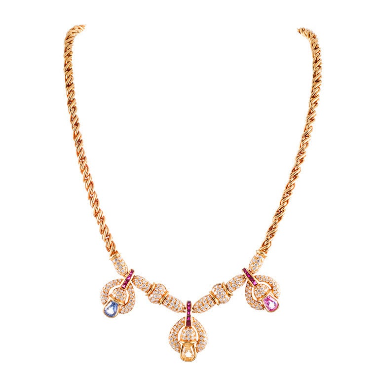 Sapphire Ruby Diamond Gold Necklace
