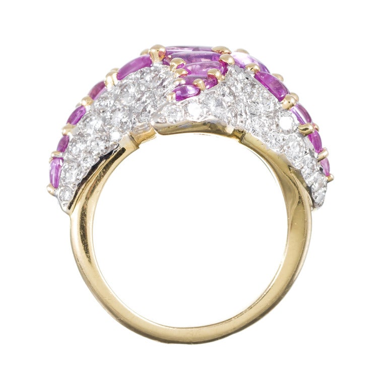 Women's French Pink Sapphire Diamond Star Ring