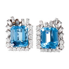 1950s Aquamarine Diamond Platinum Earrings