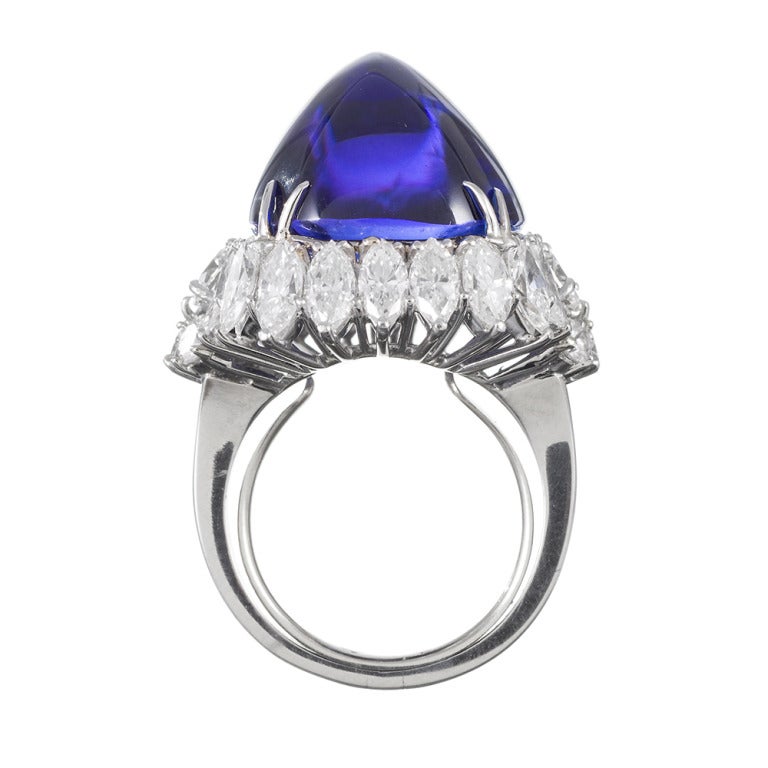 Important 32.18 Carat Sugarloaf Tanzanite Diamond Cocktail Ring In Good Condition In Carmel-by-the-Sea, CA