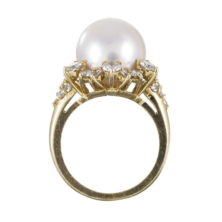 Women's Classic Pearl Diamond Yellow Gold Cluster Ring