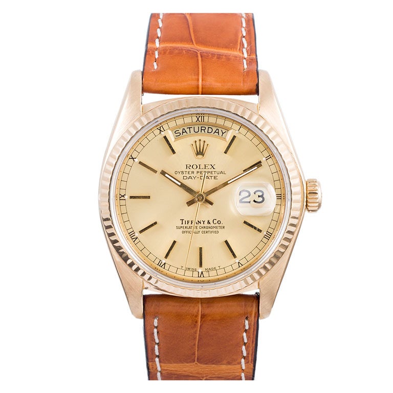 Rolex Yellow Gold Day-Date Wristwatch Retailed by Tiffany & Co circa 1970s