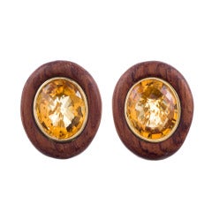Wood Citrine Yellow Gold Earrings 6