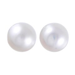 Vintage 17.8mm Pearl White Gold Button Earrings