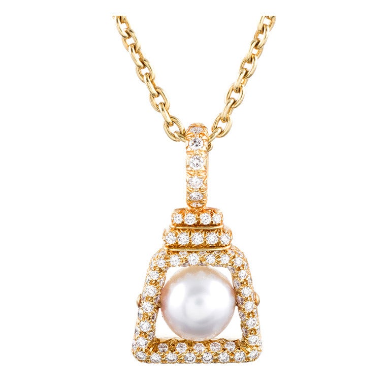 Henry Dunay Pearl Diamond Yellow Gold Pendant