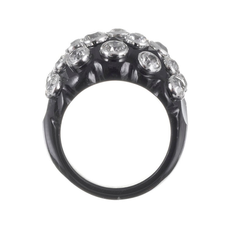 Women's Carved Onyx Ring with Bezel Set Diamonds