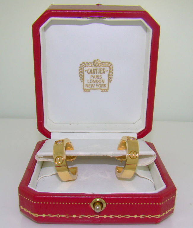 Cartier Love Collection 18K Yellow Gold & Diamond Hoop Earrings 1