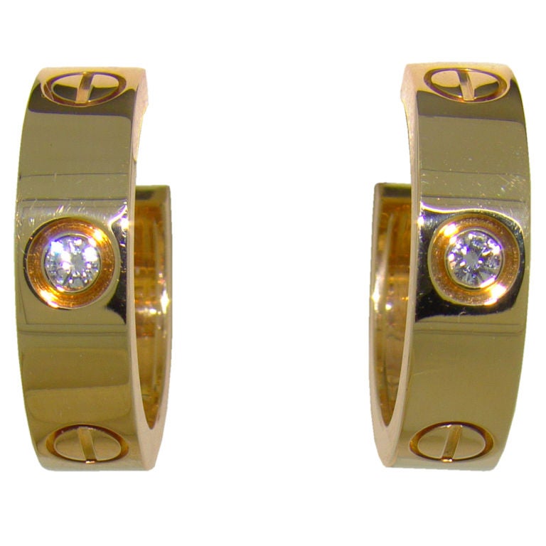 Cartier Love Collection 18K Yellow Gold & Diamond Hoop Earrings