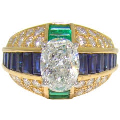 Oscar Heyman 18K Yellow Gold, Diamond, Emerald & Sapphire Ring