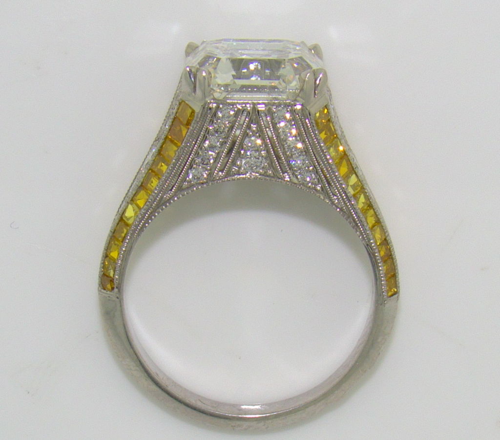 Platinum, White Asscher Cut Diamond with Yellow Diamonds 1