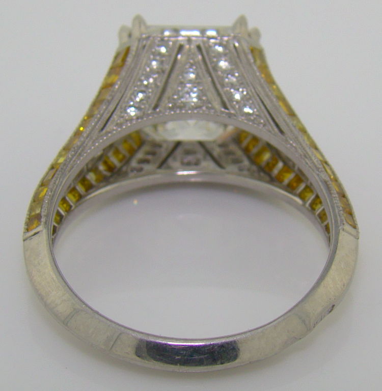 Platinum, White Asscher Cut Diamond with Yellow Diamonds 2