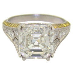 Platinum, White Asscher Cut Diamond with Yellow Diamonds