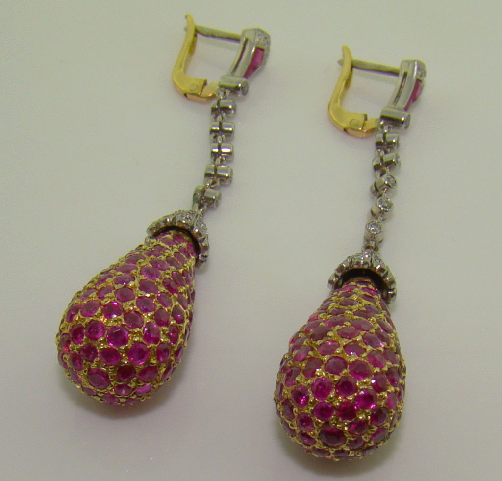 Platinum, Ruby and Diamond Handmade Earrings at 1stdibs