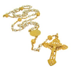 Antique Very Fine Rosary in 22K Yellow Gold & Natural Pearl circa 1925