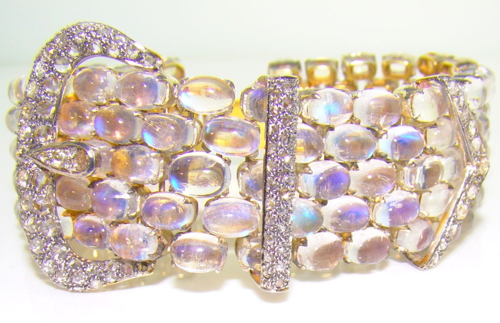 Amazing Moonstone & Diamond Bracelet in Silver & 18K