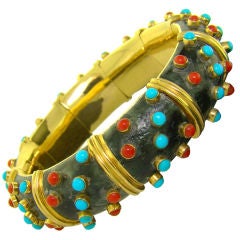 Schlumberger Tiffany & Co 18K Gold, Coral & Turquoise Cabachon