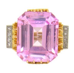 Vintage 18K Rose Gold, Platinum, Pink Topaz & Diamond Handmade Ring