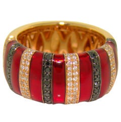 Vintage Black Diamond, White Diaond, Enamel 
18K Oxidized Rose Gold