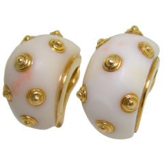 Van Cleef & Arpels Coral & 18K Yellow Gold Earrings