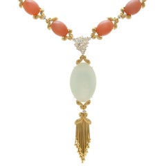 Tangerine Moonstone & Diamond Necklace in 18K by Henry Dunay