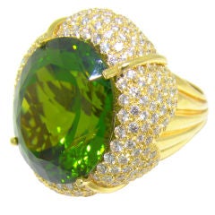 18 Karat Yellow Gold, Peridot & Diamond Ring by Henry Dunay
