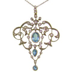 Platinum 18K Yellow Gold, Aquamarine & Diamond Victorian Pendant