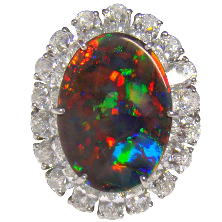 CARTIER rare Black Opal and DIamond Ring