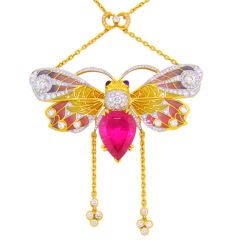 Pink Tourmaline One-of-a-Kind Butterfly Necklace by Masriera