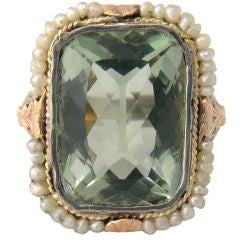 Green Beryl Antique American Three-Tone Gold Handmade Ring