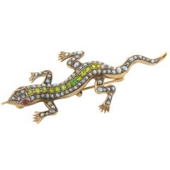 Antique BAILEY, BANKS & BIDDLE Tsavorite, Pearl, Ruby  & 18K Gecko Pin